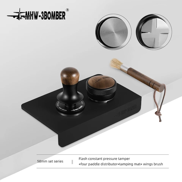 Black Silicone Coffee Tamping Mat and Wooden Brush